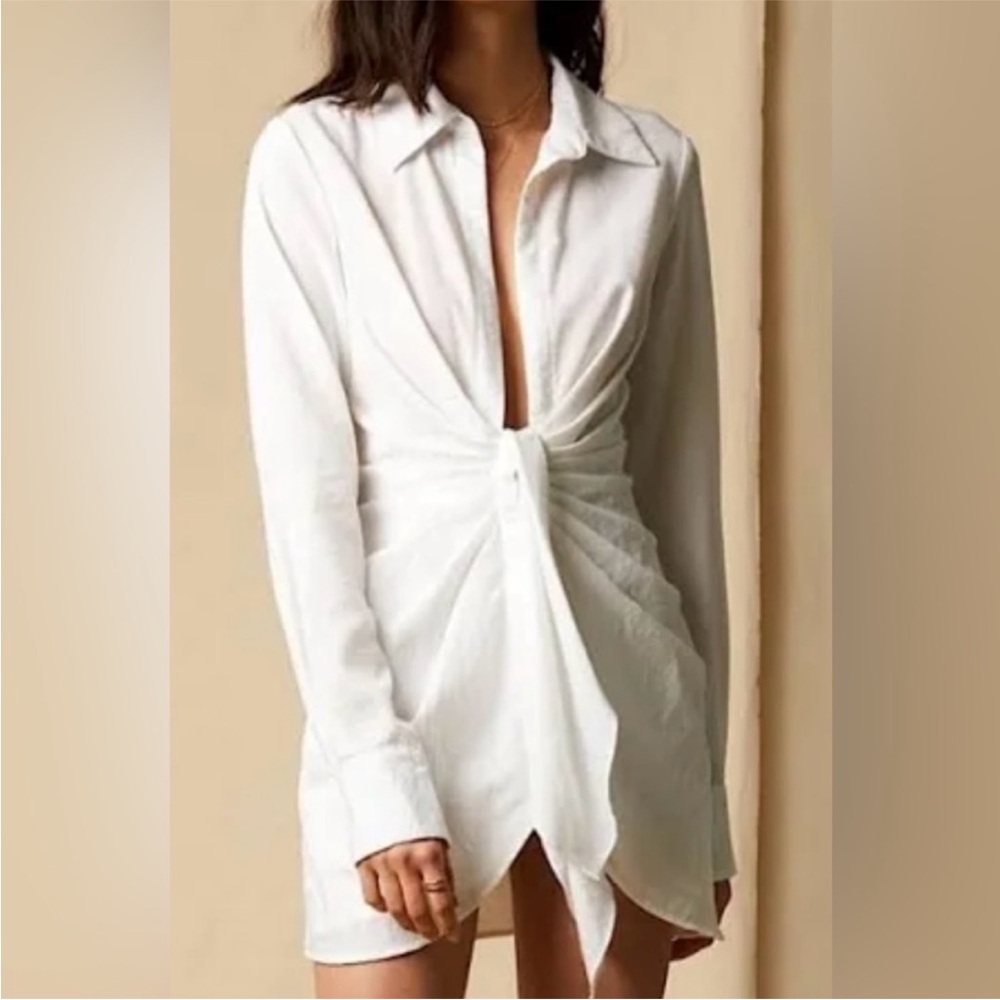 NASTY GAL White Long Sleeve Twist Front Dress